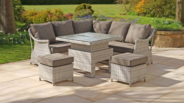 Liv Outdoors - Heritage Rattan Corner Sofa Dining Set with Square Rising Table