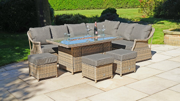 Liv Outdoors - Heritage Rattan Sofa Dining Set with Large Fire Pit Table in Brown