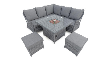 Liv Outdoors - Heritage Rattan Sofa Dining Set with Square Fire Pit Table in Grey