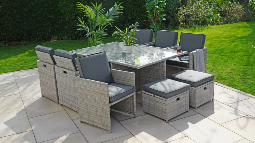 Liv Outdoors Kingston Rattan Cube Dining Set 10 Seat in Light Grey